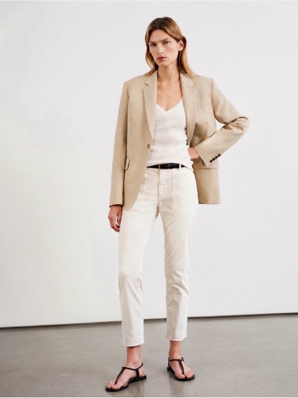 Nili Lotan Jenna Corduroy Pants Cream Off-White Size 4 Cropped Raw Hem USA